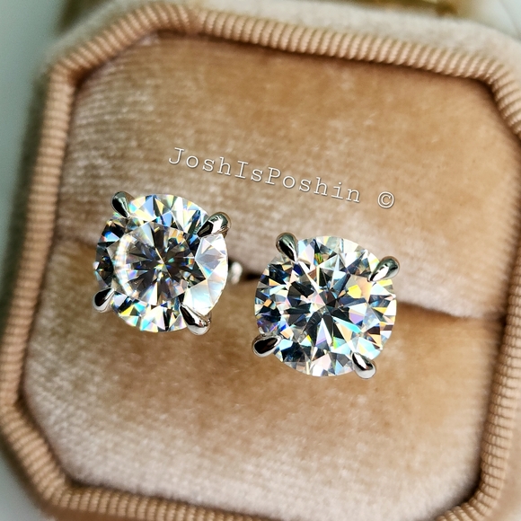 8CTW Mens Moissanite four prong martini stud earrings in sterling silver